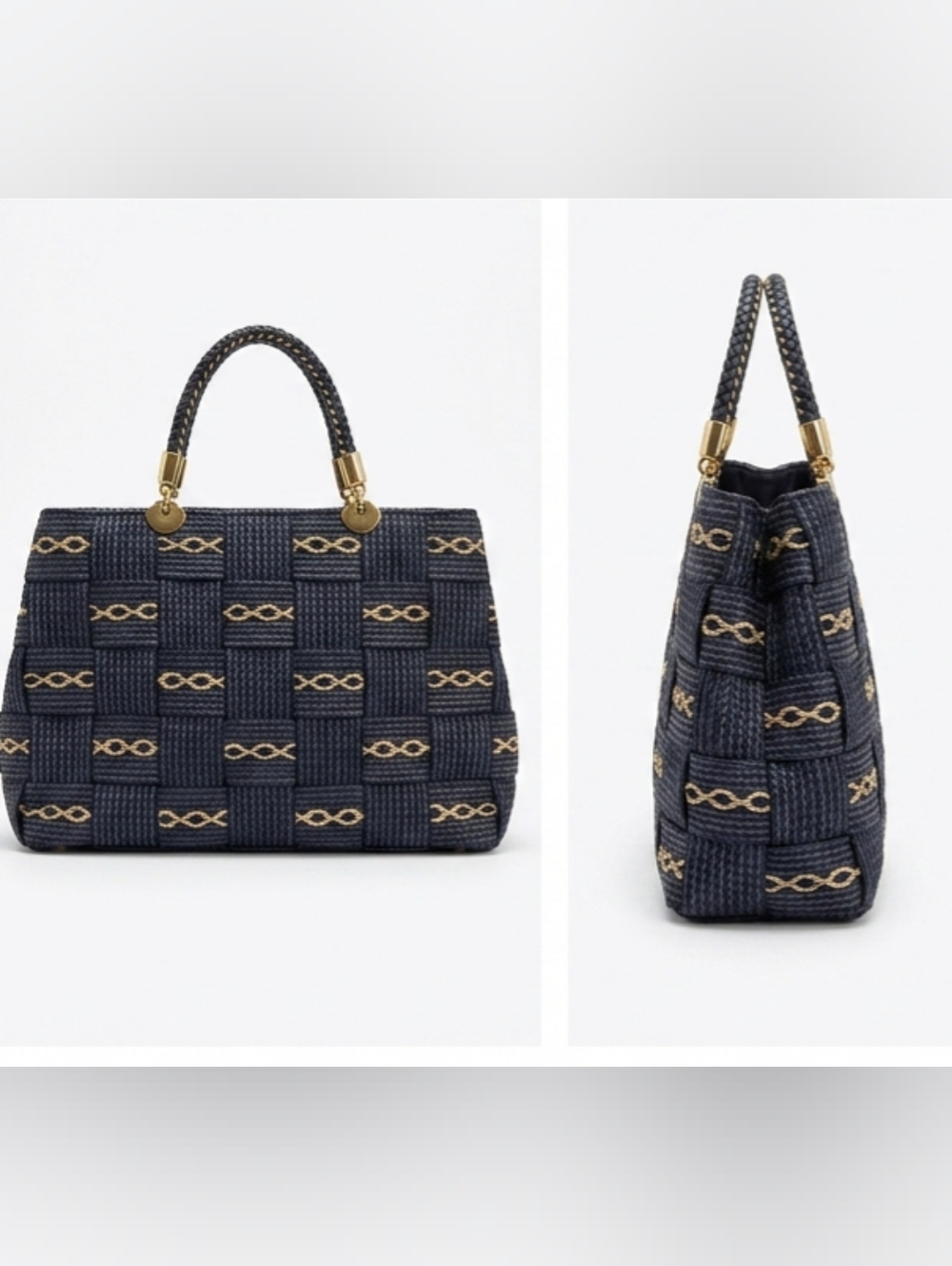 MEUCCI* made in Italy Navy woven crossbody/satchel purse, 2 top zip compartments